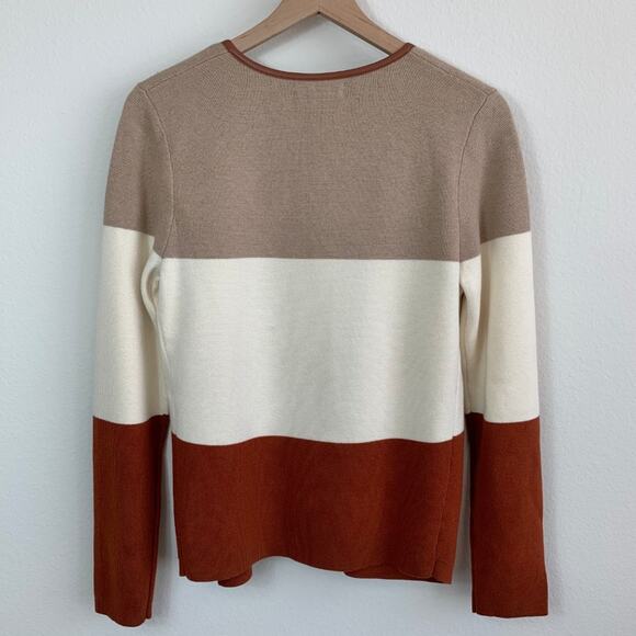 BANANA REPUBLIC NWT Color Block Brown, White & Tan Open Front Cardigan - Medium - Picture 8 of 9